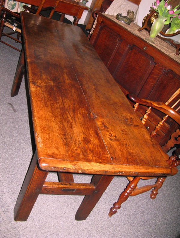 Oak table of two plank construction with cleated ends