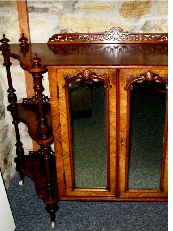 Victorian burr walnut low side cabinet/whatnot