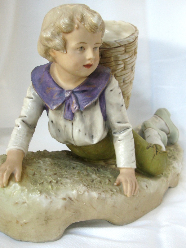 Young Boy with Basket signed